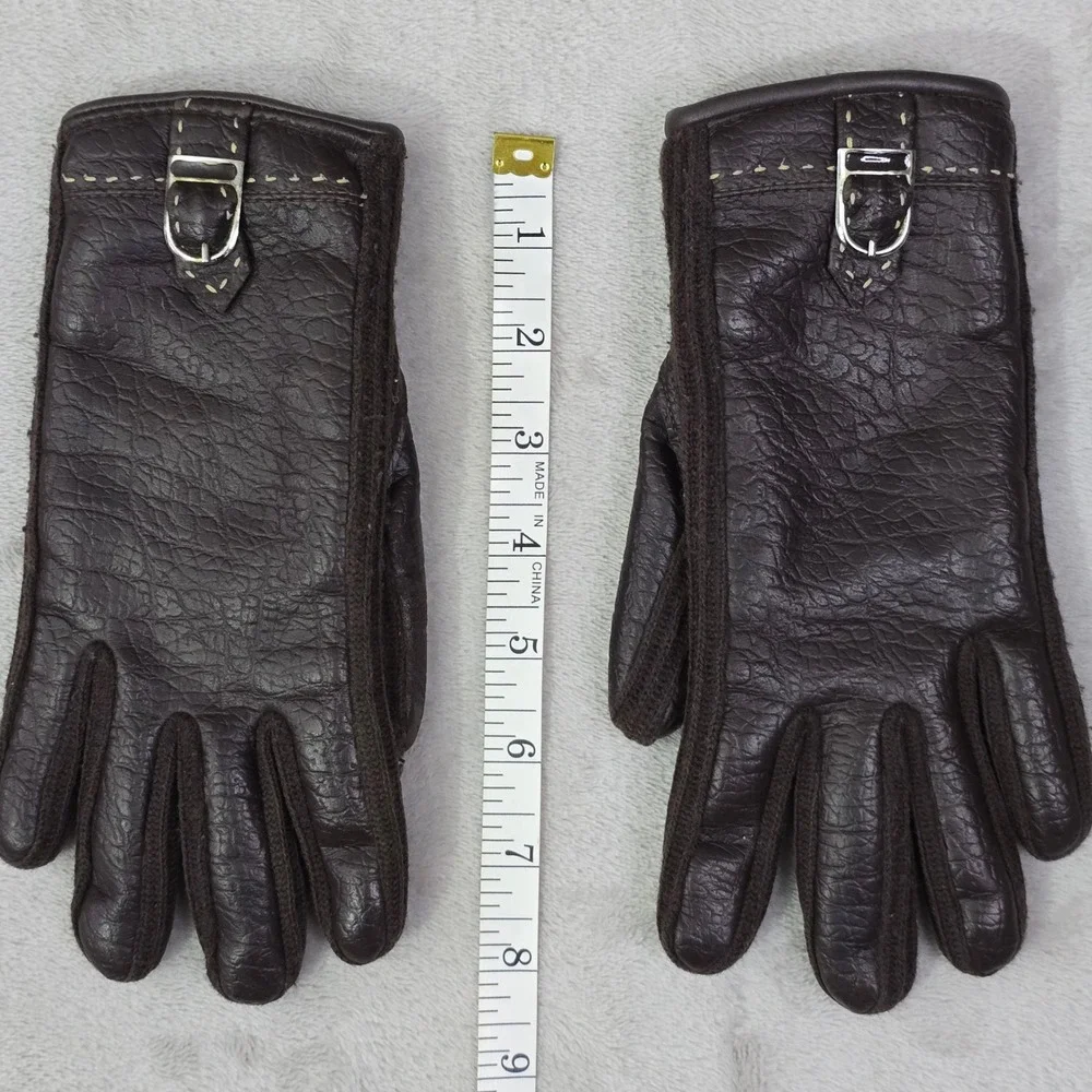 Vintage Van Raalte Brown Gloves‎ Wool Lined Buckle Wrist Size A Small 1960s